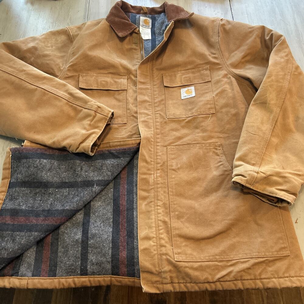 Vtg Carhartt Chore Barn Coat C04BRN Sz 48 Tall Brown Blanket Lined Made In USA